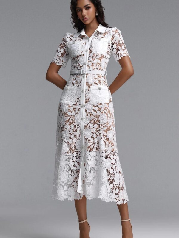 Rochie midi din dantelă florală albă
