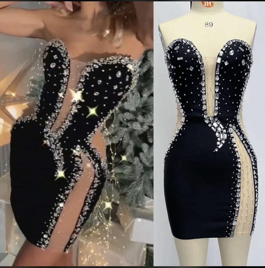 Rochie neagră scurtă cu diamante - imagine 4