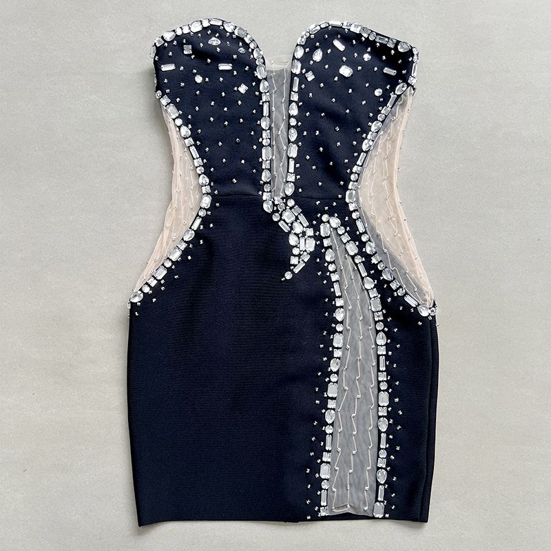 Rochie neagră scurtă cu diamante - imagine 6