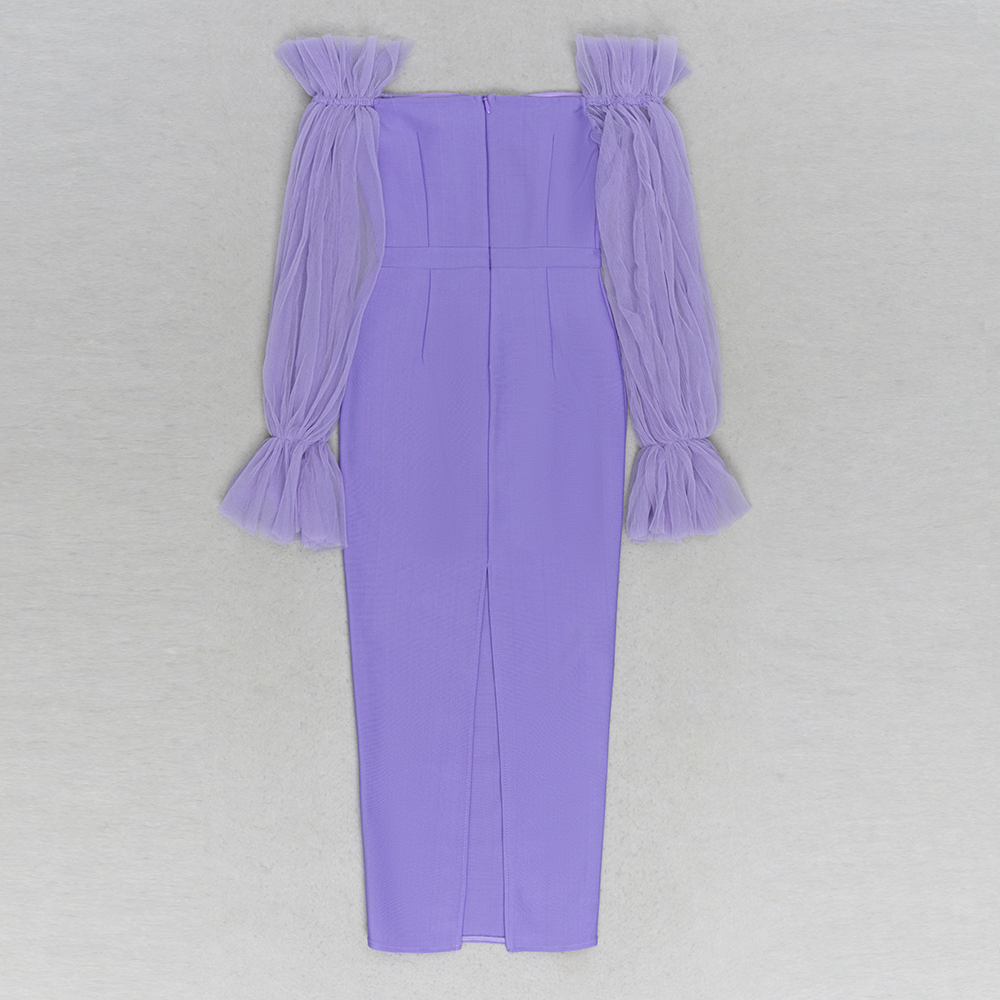 Rochie violet cu mâneci din voal - imagine 5