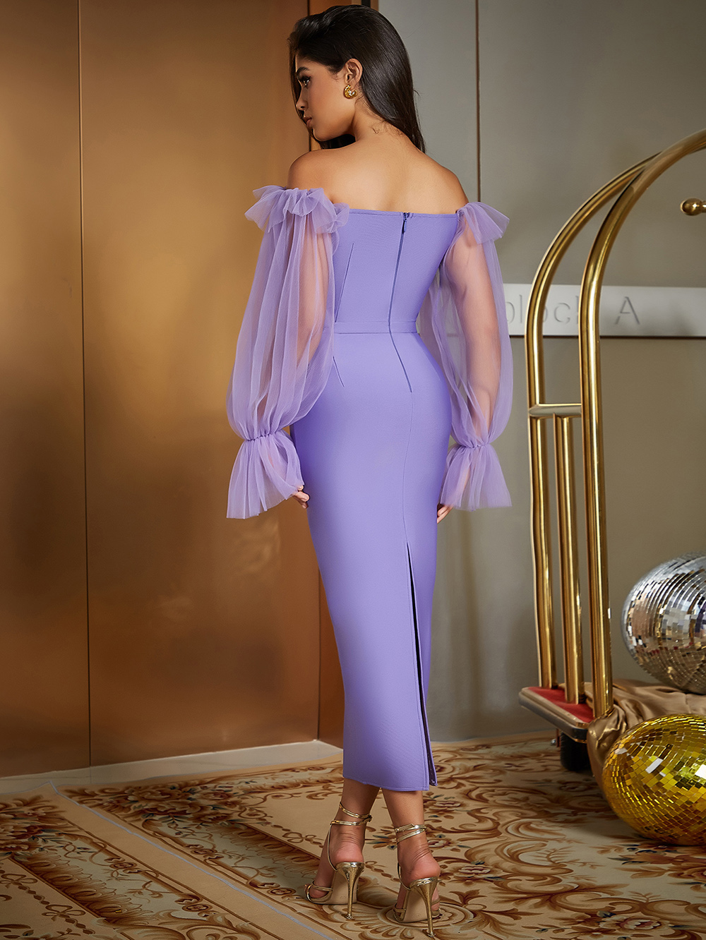 Rochie violet cu mâneci din voal - imagine 3