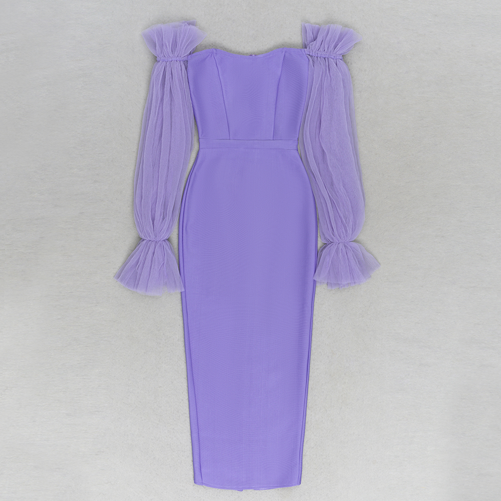 Rochie violet cu mâneci din voal - imagine 4