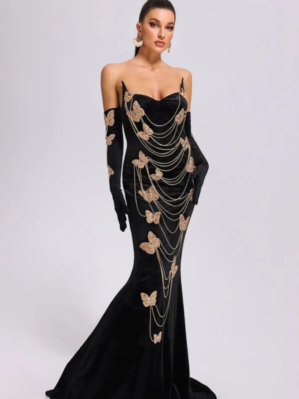 Rochie lungă elegantă cu mănuși