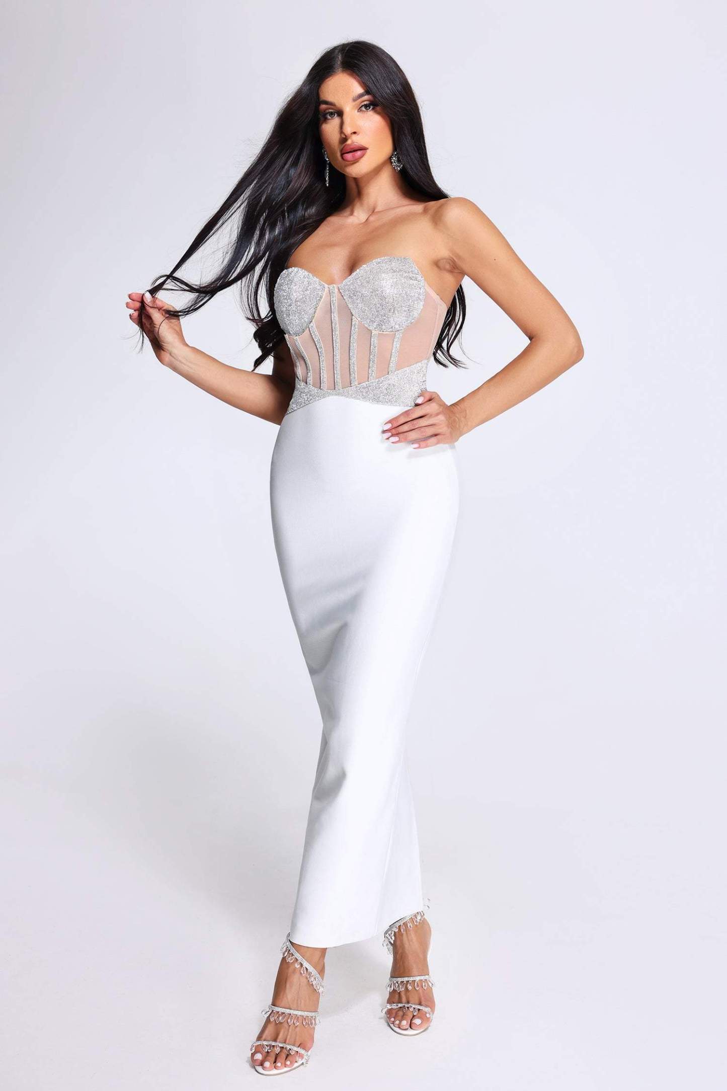 Rochie elegantă albă cu corset