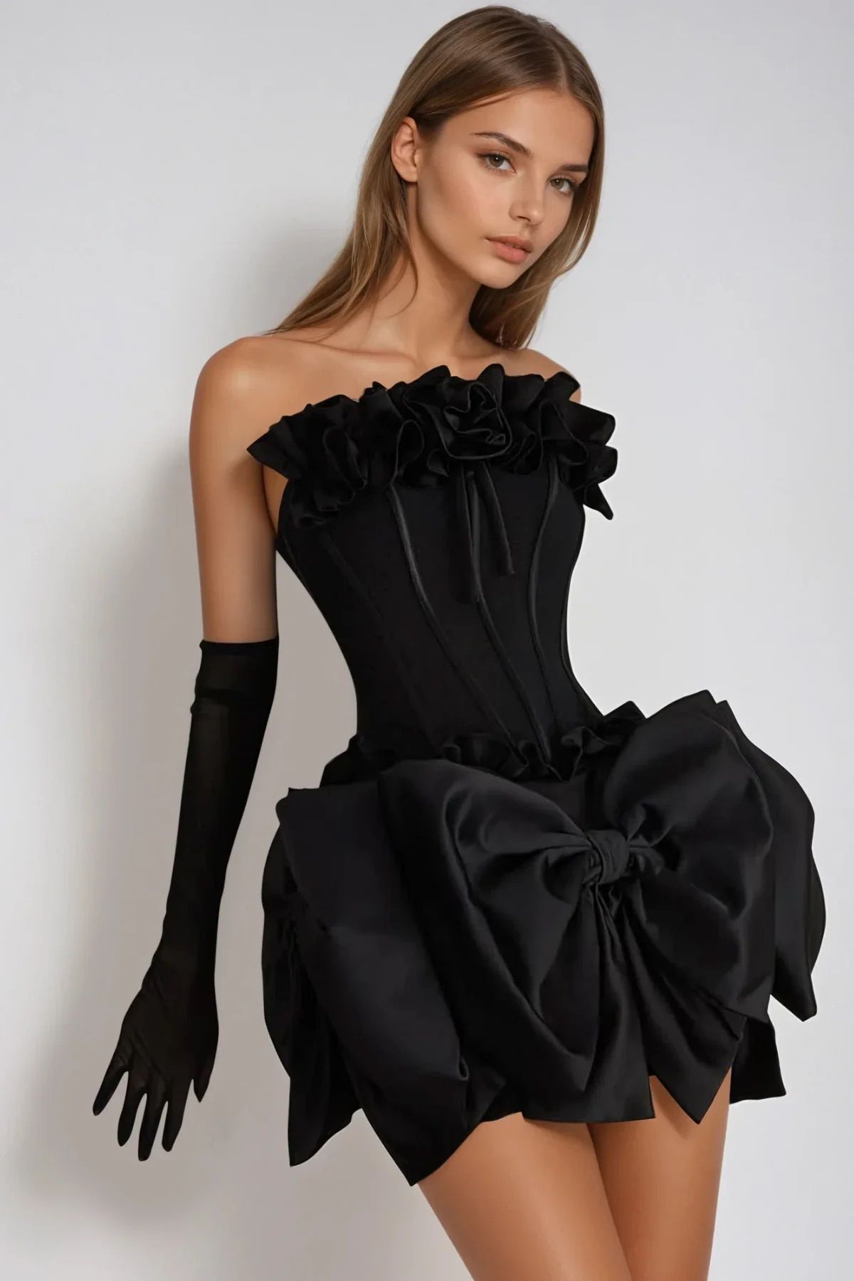 Rochie mini cu corset și mănuși - imagine 3