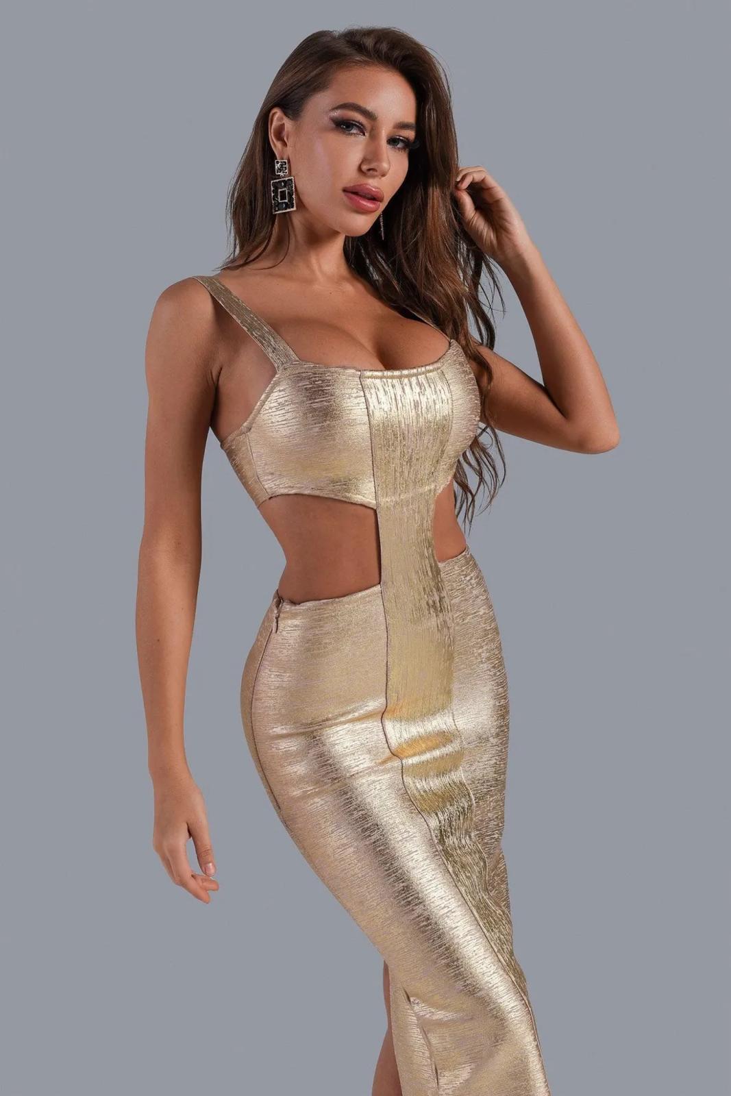 Rochie aurie cu decupaje sexy - imagine 7