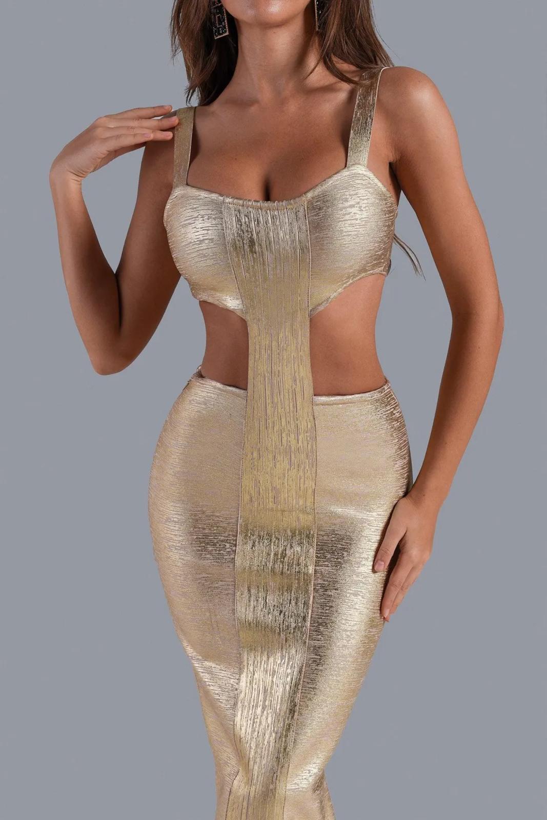 Rochie aurie cu decupaje sexy - imagine 8