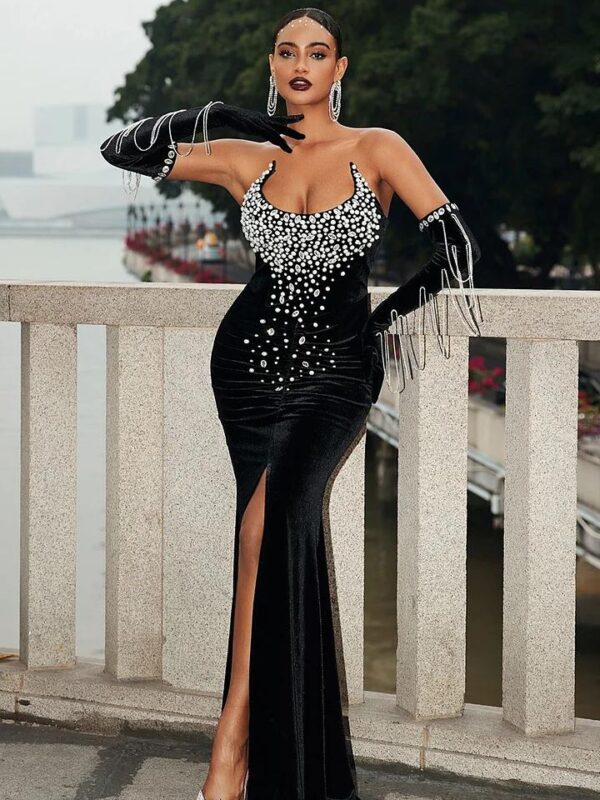 Rochie eleganta neagră perlată