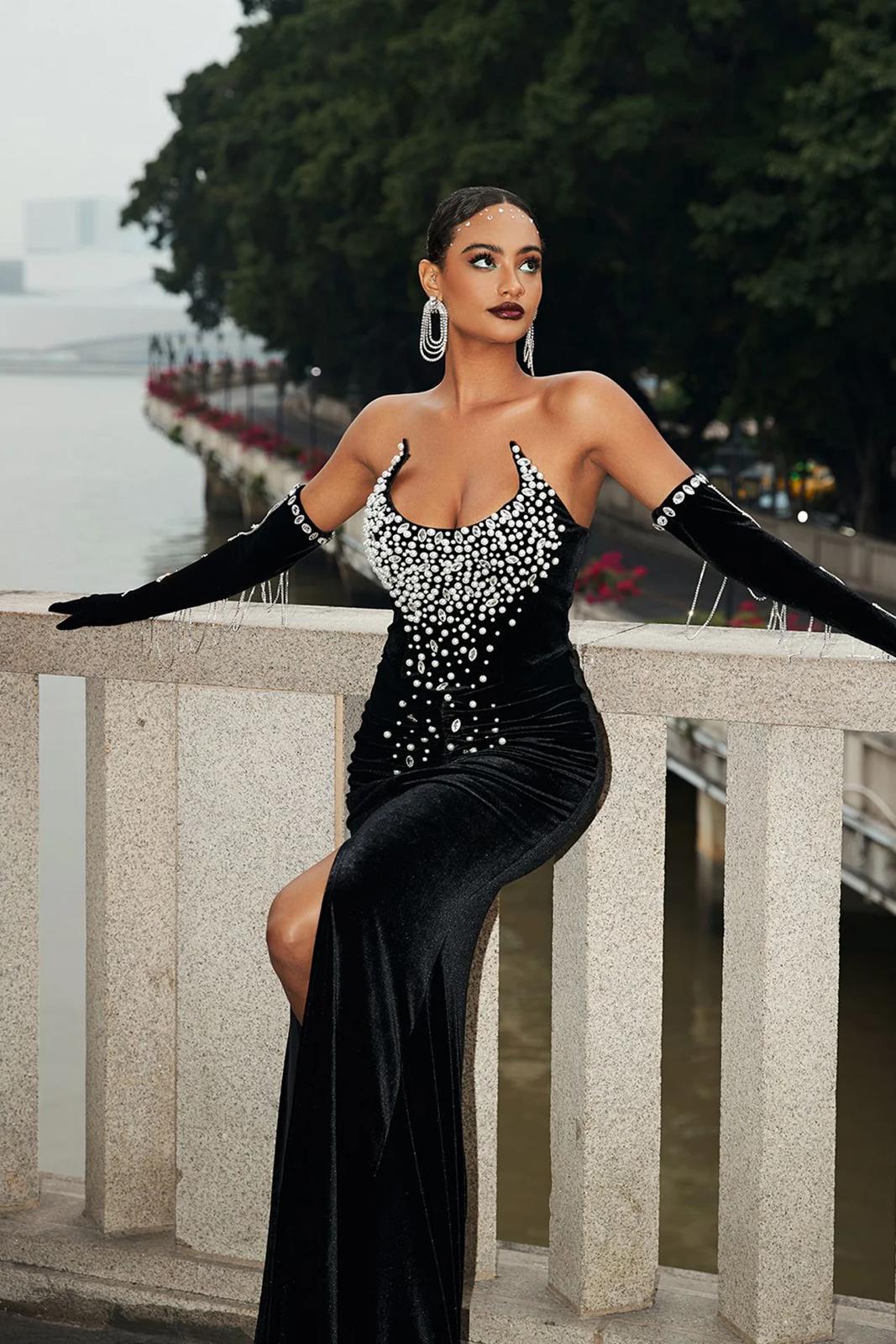 Rochie eleganta neagră perlată - imagine 3