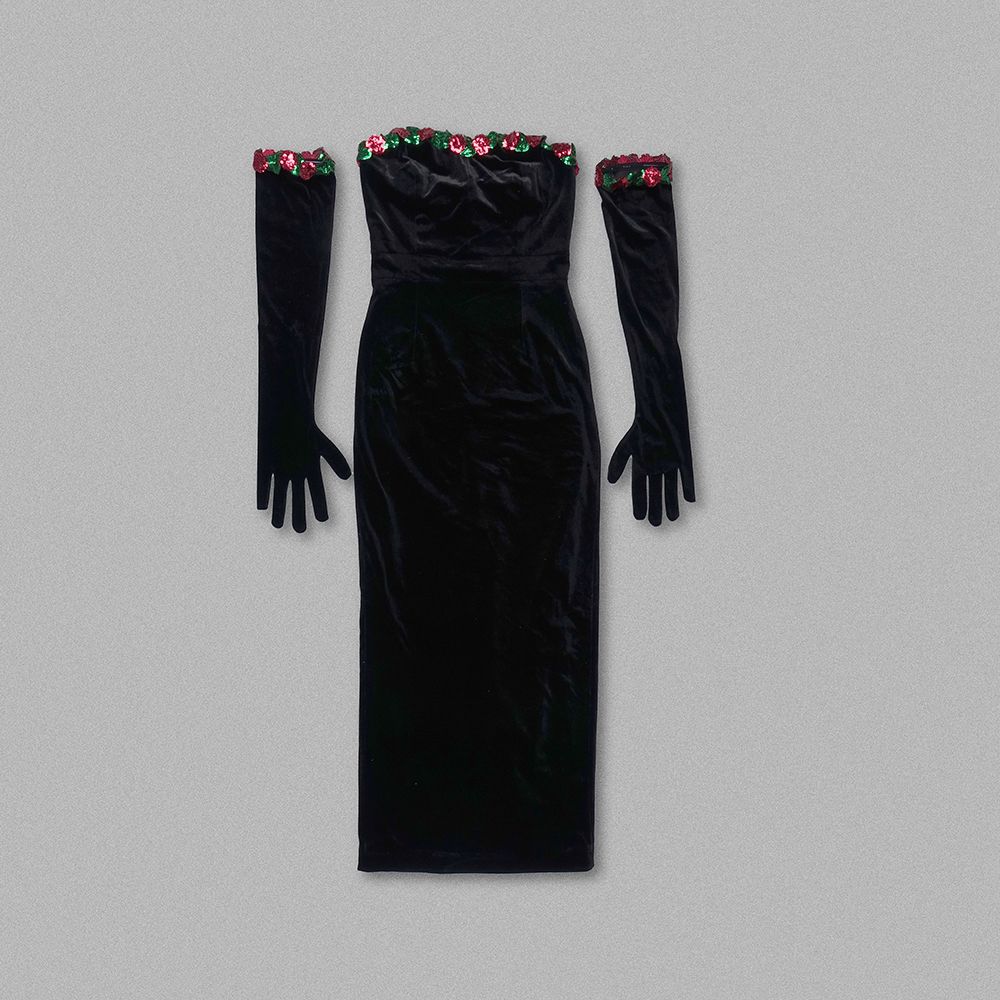 Rochie elegantă neagră cu mănuși - imagine 5