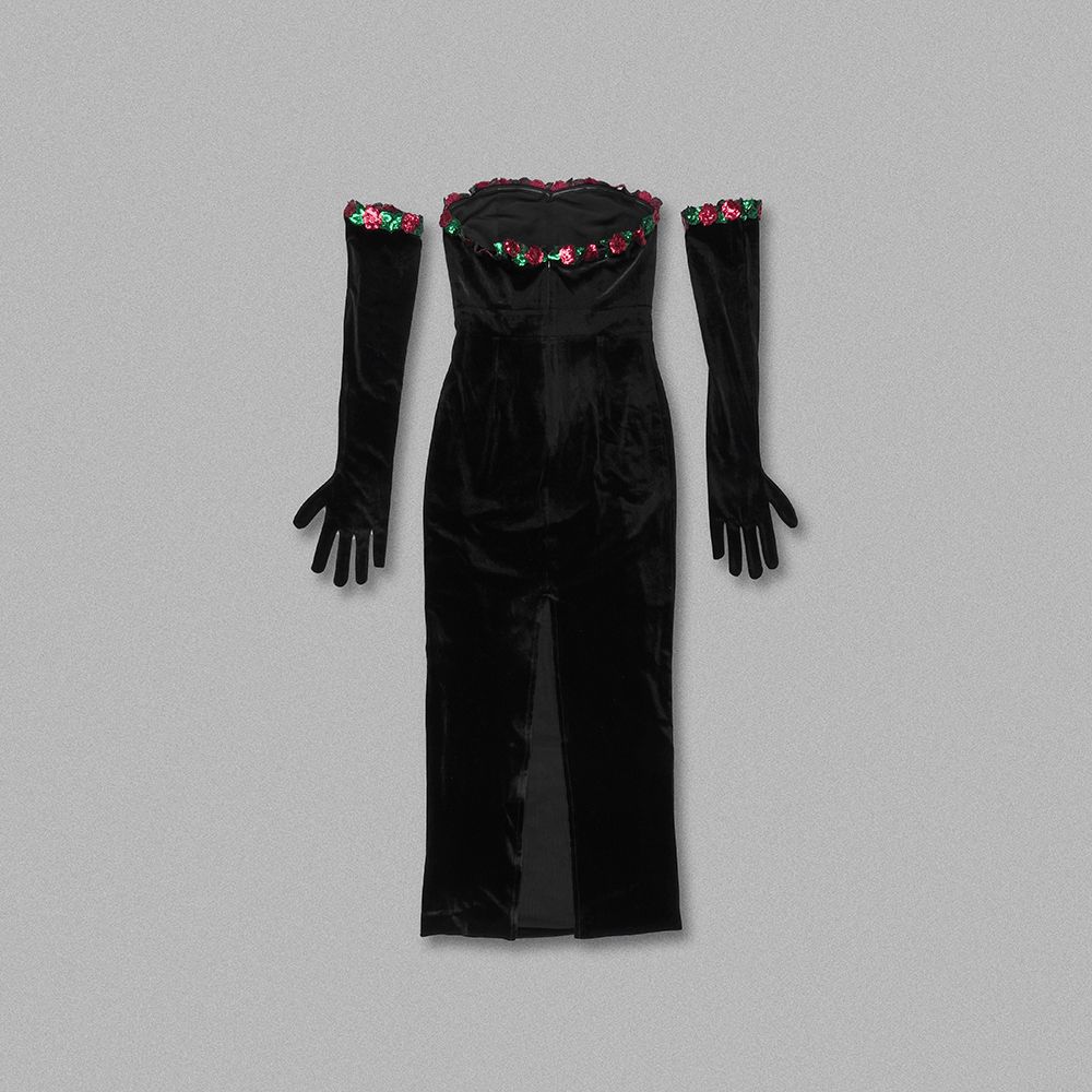 Rochie elegantă neagră cu mănuși - imagine 6