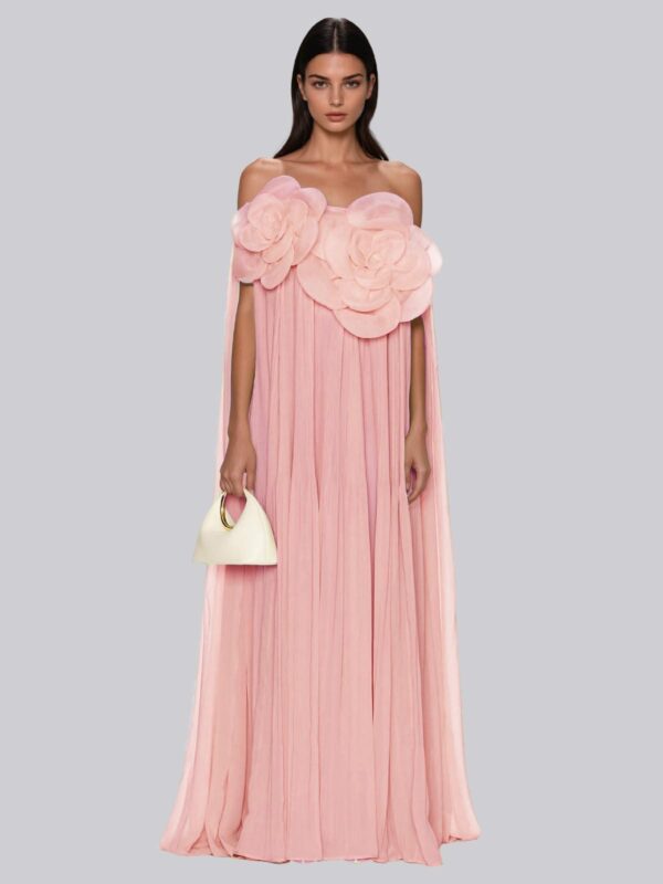 Rochie maxi cu aplicații florale 3D