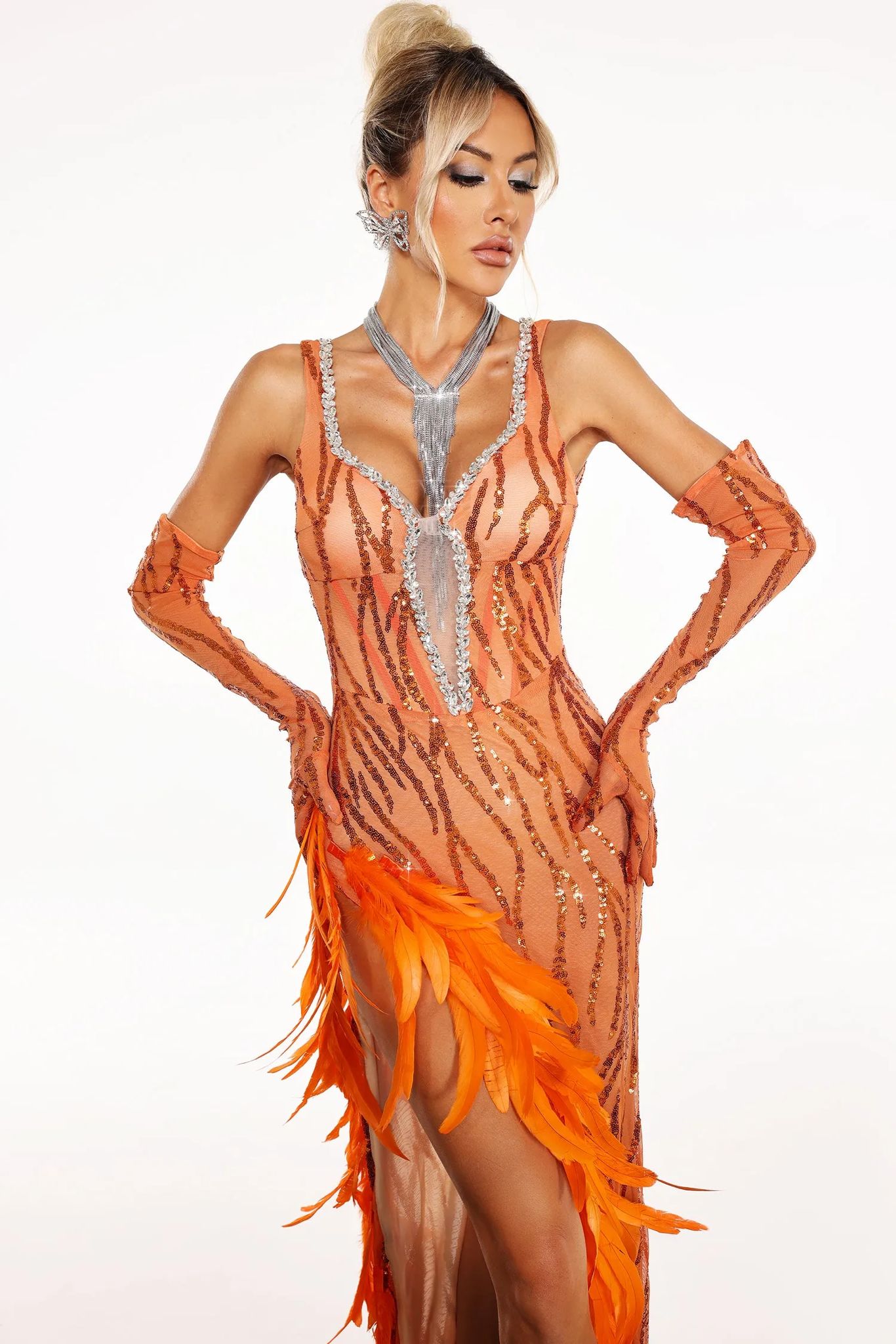 Rochie portocalie pentru evenimente - imagine 4