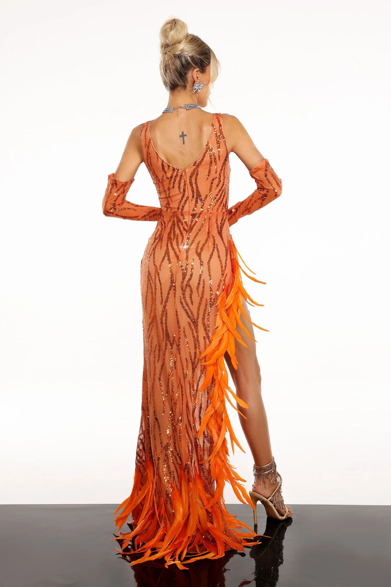 Rochie portocalie pentru evenimente - imagine 3