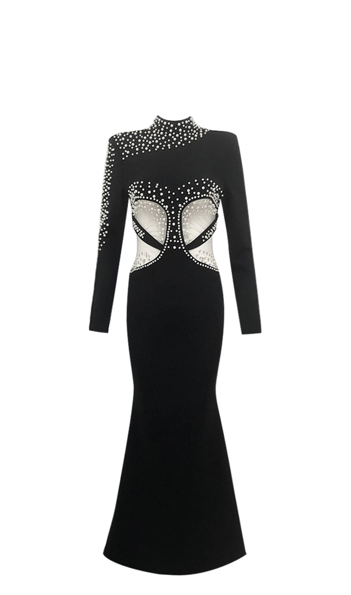Rochie de ocazie în cloș lungă cu top semi-transparent - imagine 8