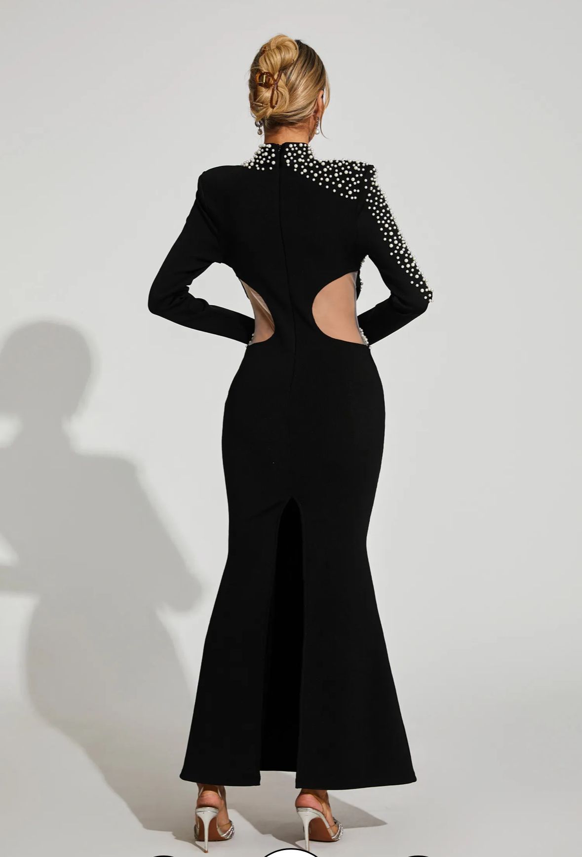 Rochie de ocazie în cloș lungă cu top semi-transparent - imagine 7