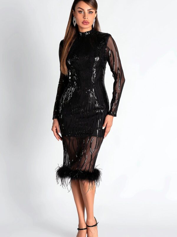 Rochie elegantă cu puf și paiete
