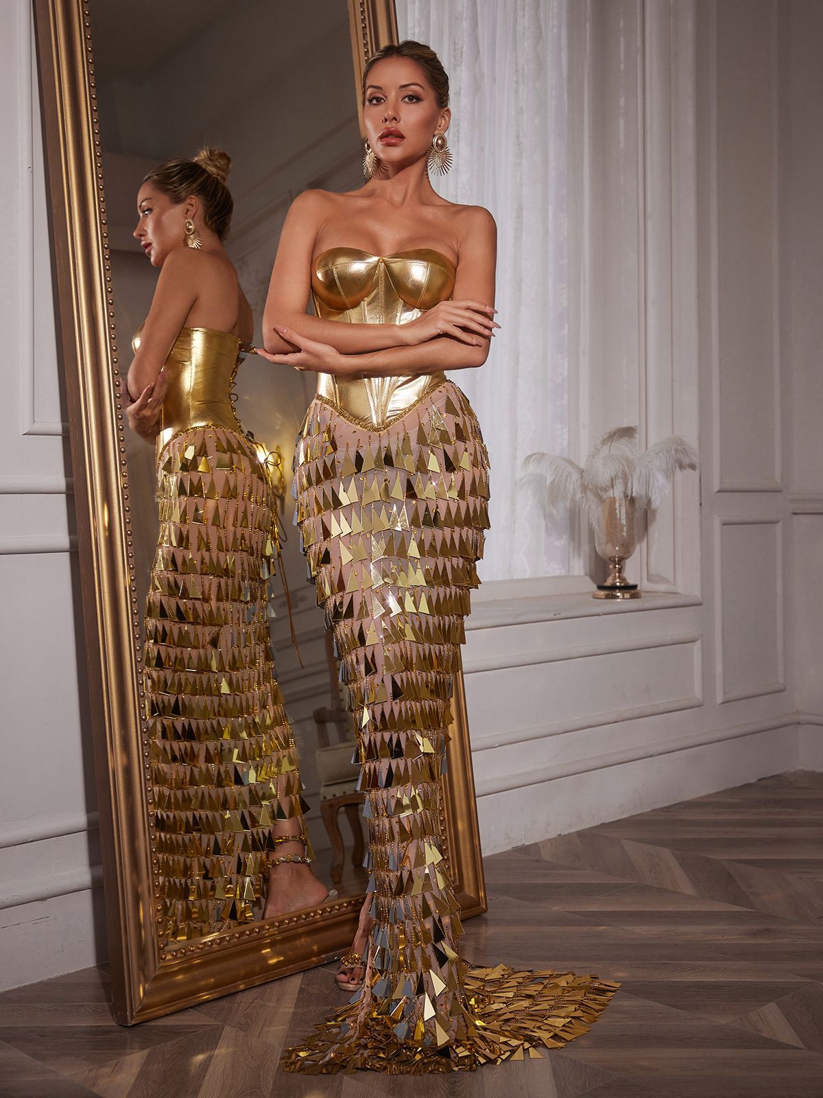 Rochie luxuriantă Golden Shine - imagine 4