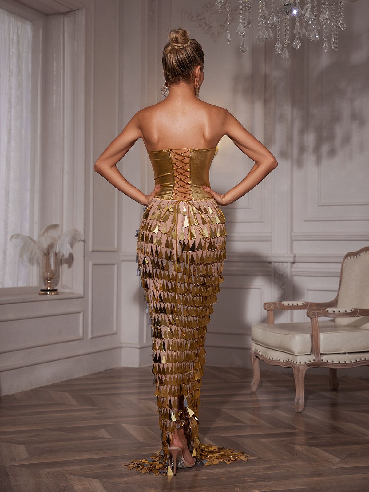 Rochie luxuriantă Golden Shine - imagine 6
