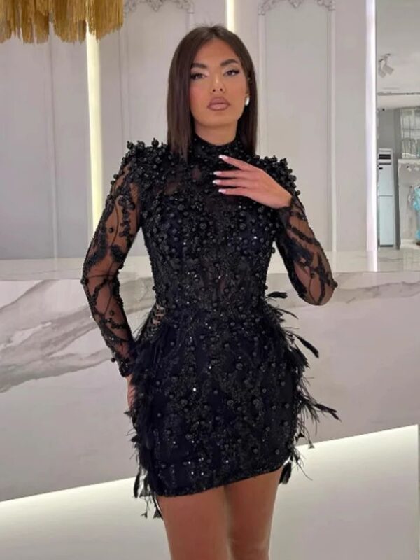 Rochie mini cu paiete și pene