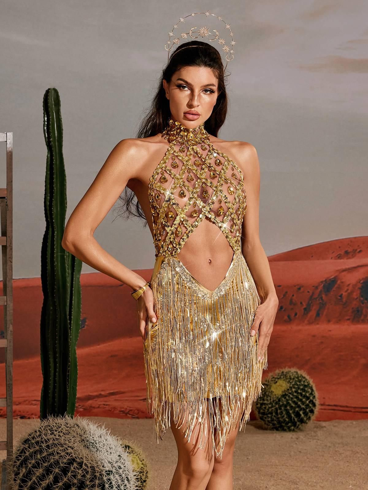 Rochie sexy cu pietre și franjuri - imagine 2