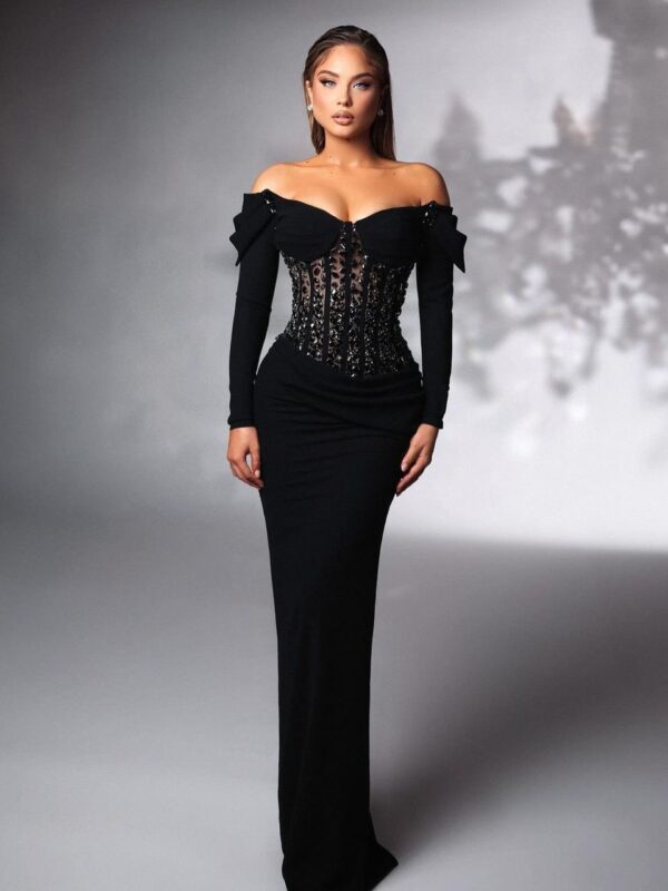 Rochie din catifea cu corset transparent