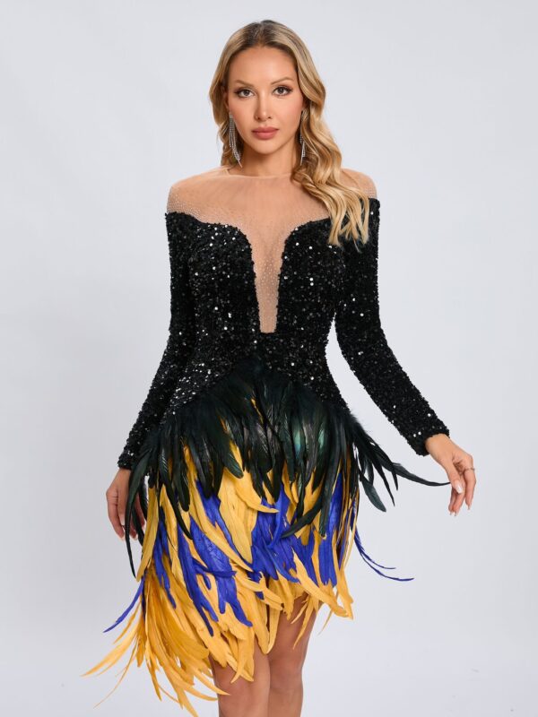 Rochie elegantă mini cu fustă din pene
