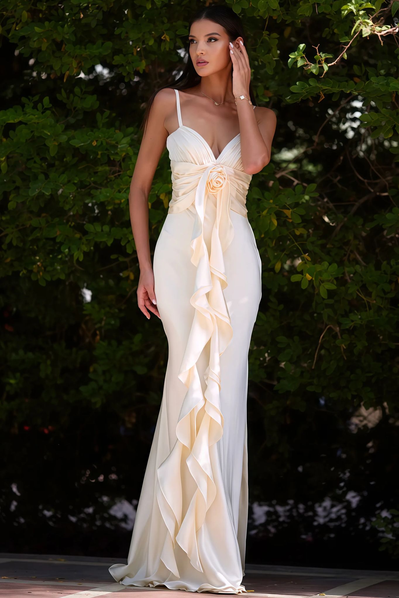 Rochie elegantă bej pentru ocazii - imagine 3
