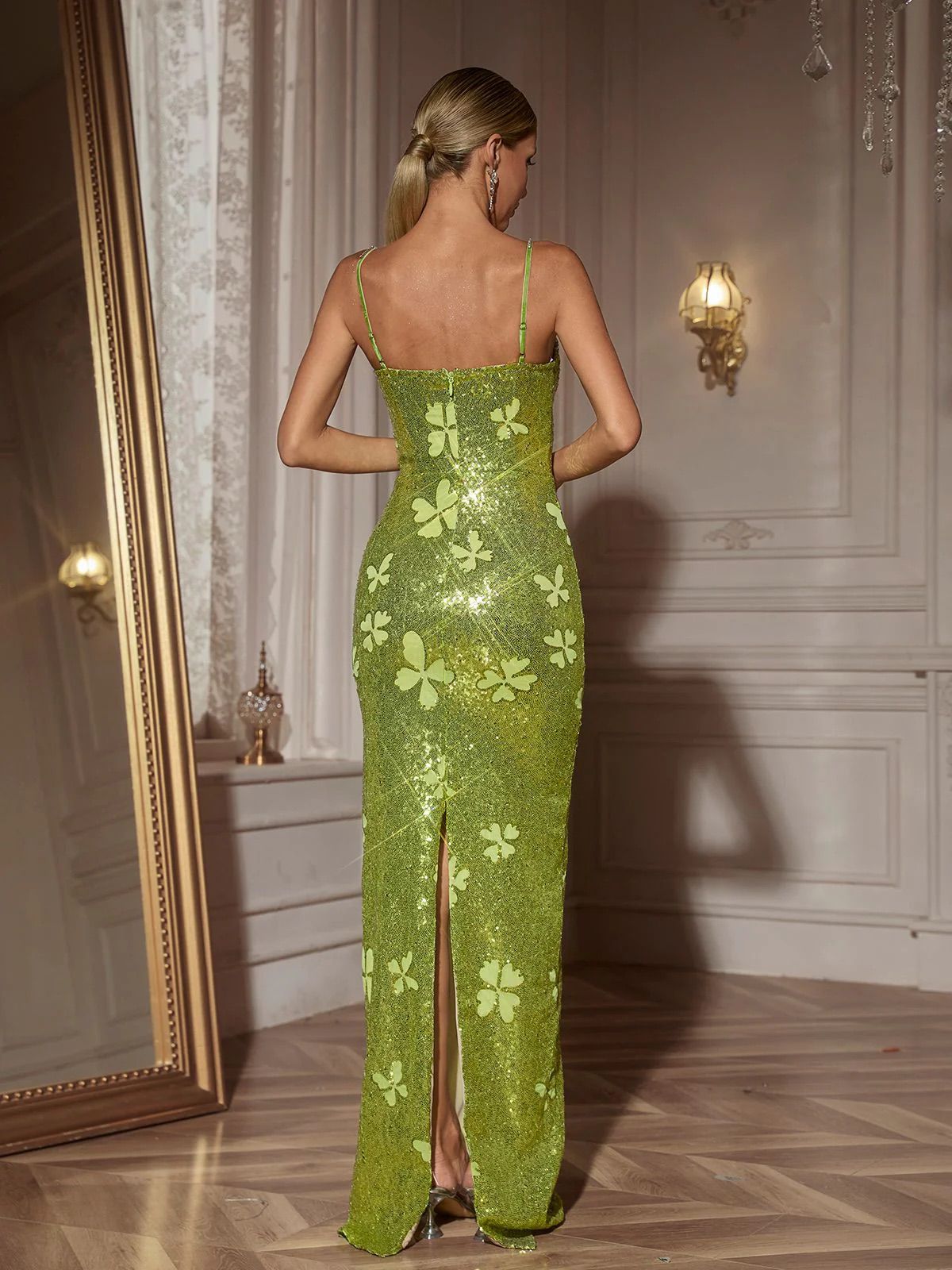 Rochie lungă de ocazie verde - imagine 5