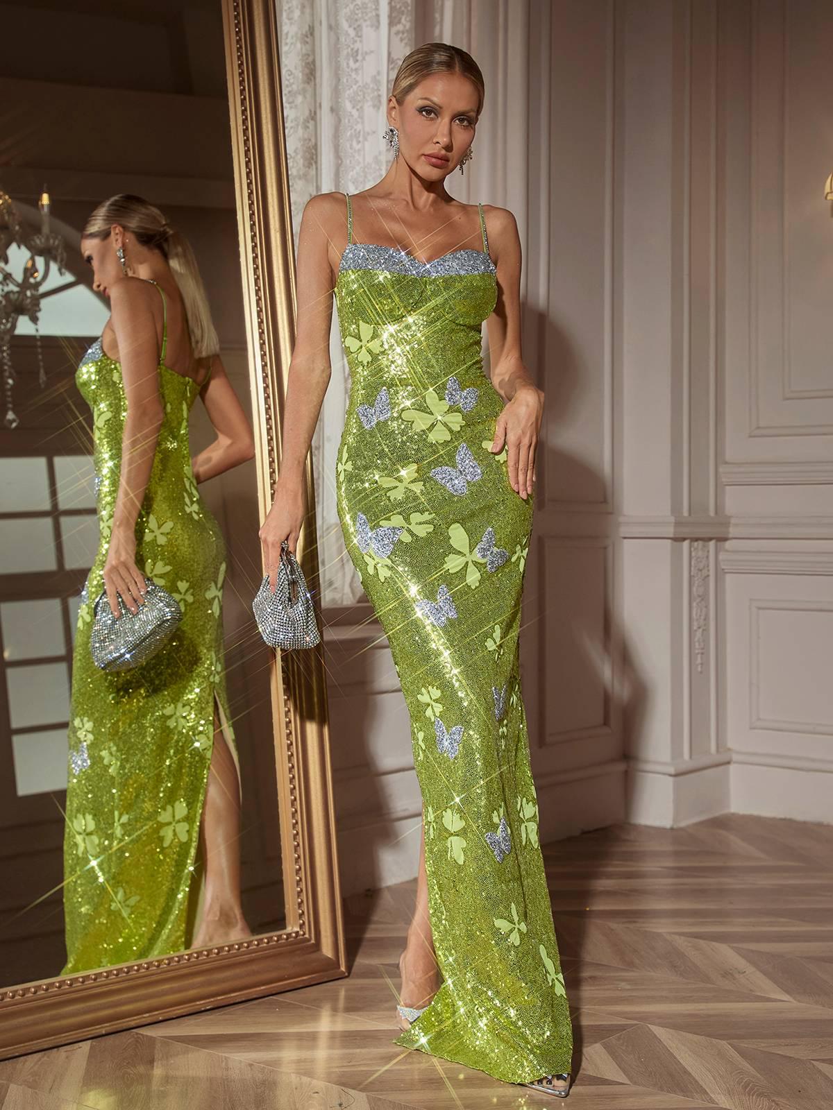 Rochie lungă de ocazie verde - imagine 3