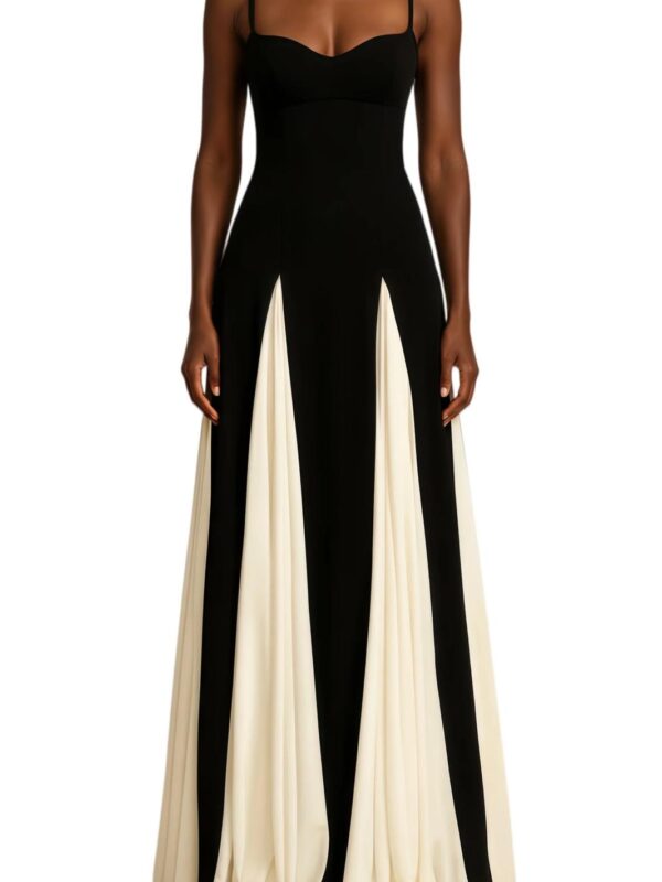 Rochie maxi elegantă bicoloră cu inserții plisate Ivory
