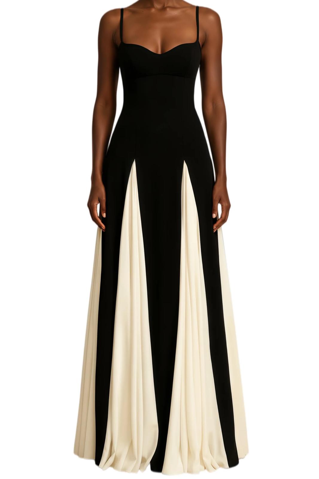 Rochie maxi elegantă bicoloră cu inserții plisate Ivory