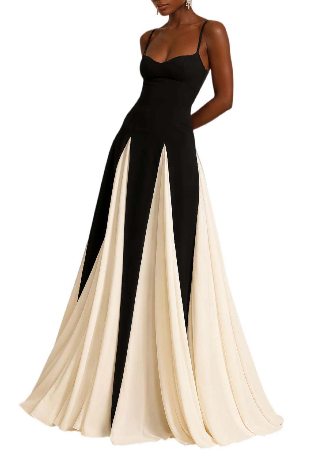 Rochie maxi elegantă bicoloră cu inserții plisate Ivory - imagine 2
