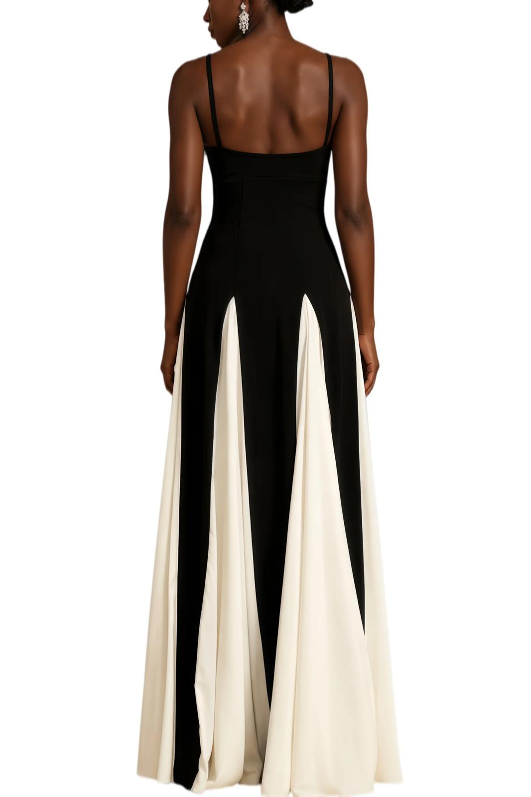 Rochie maxi elegantă bicoloră cu inserții plisate Ivory - imagine 3