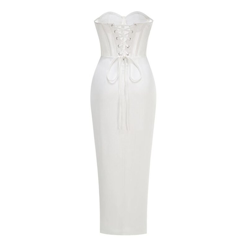 Rochie albă cu corset semi transparent - imagine 3