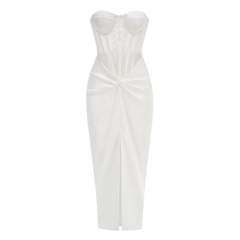 Rochie albă cu corset semi transparent - imagine 4