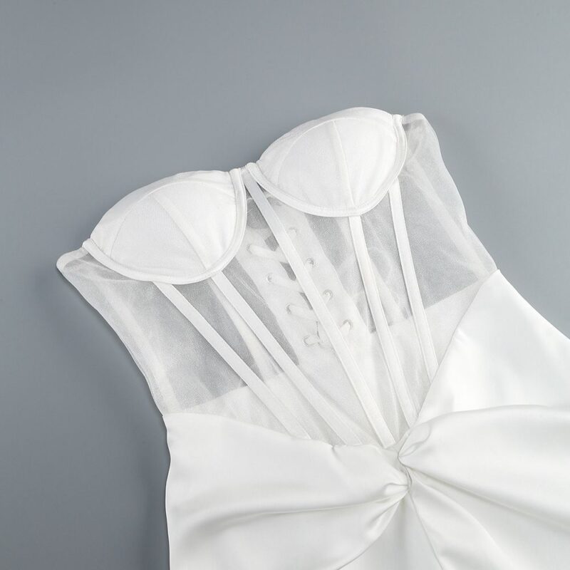 Rochie albă cu corset semi transparent - imagine 6