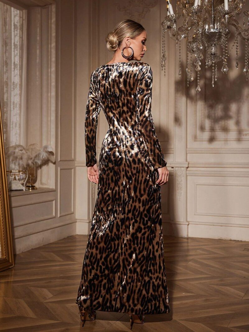 Rochie cu maneca lunga animal print - imagine 4