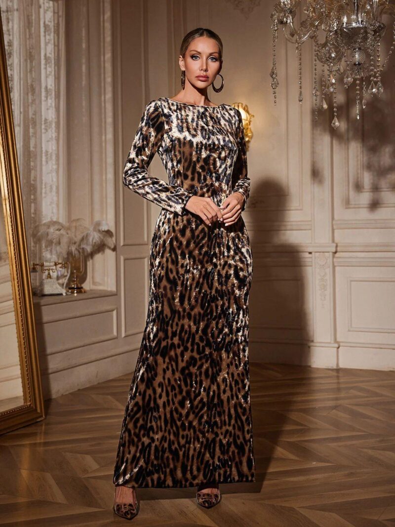 Rochie cu maneca lunga animal print