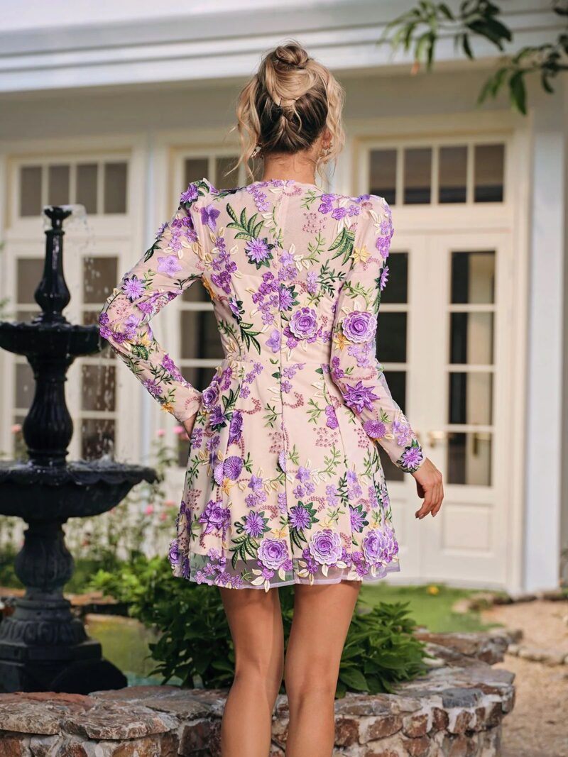 Rochie mini cu flori lila - imagine 6