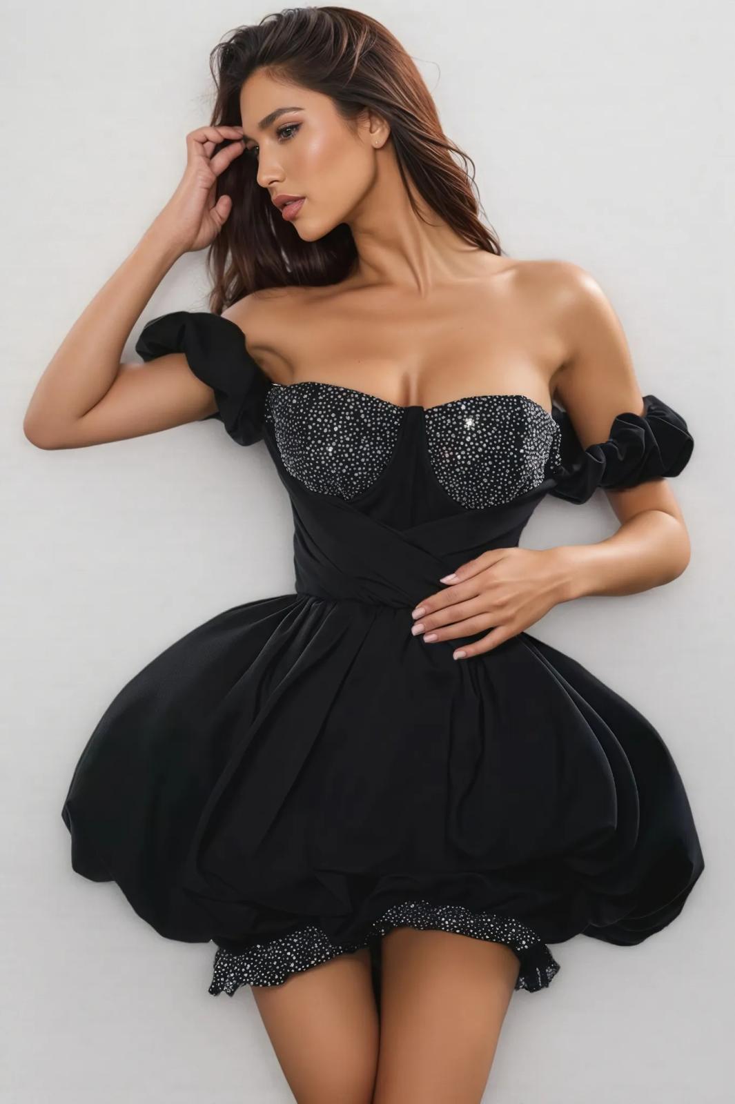 Rochie mini cu umerii căzuți - imagine 3