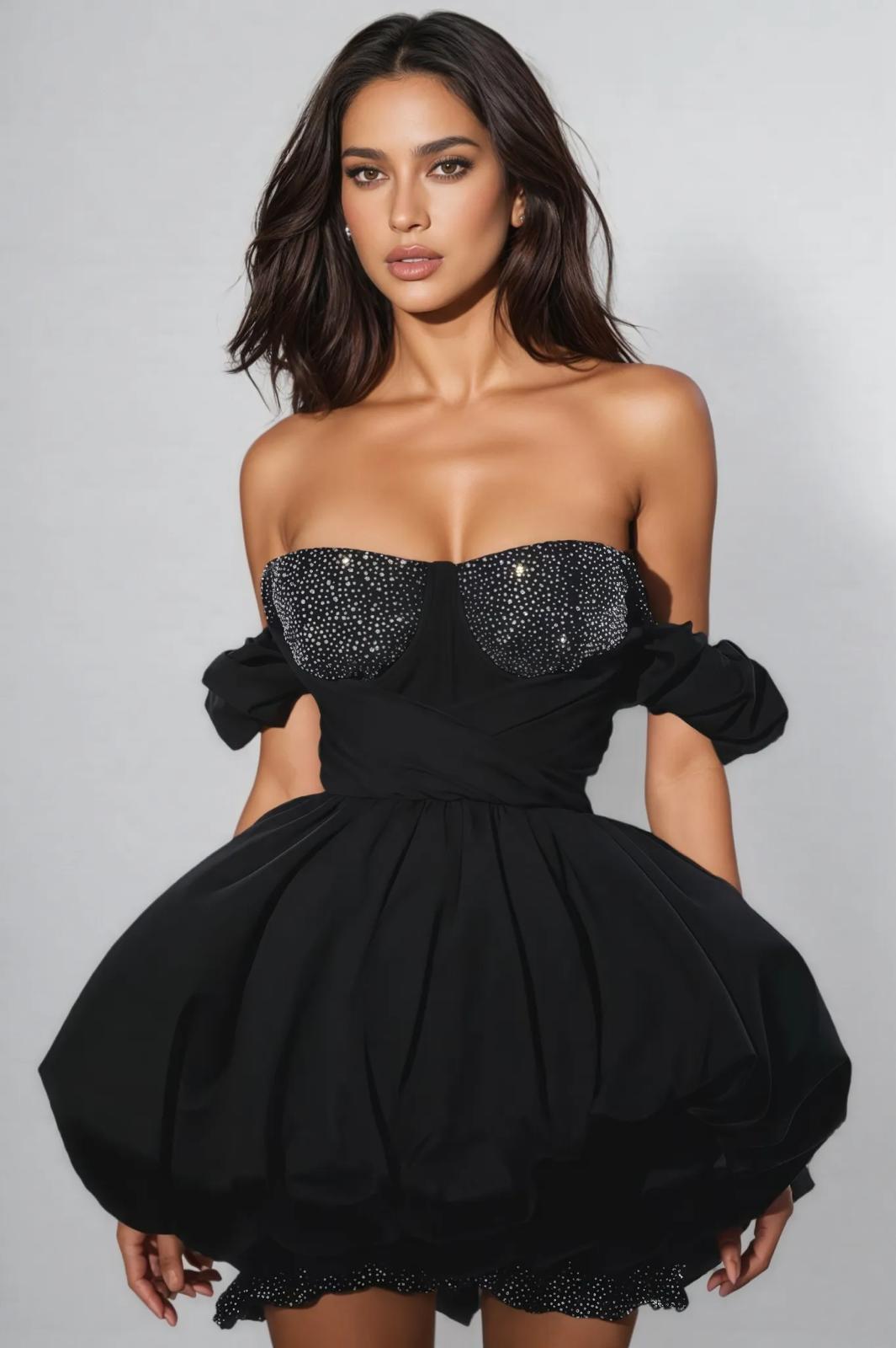 Rochie mini cu umerii căzuți - imagine 4