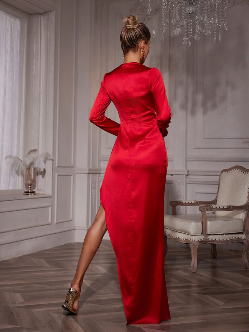 Rochie roșie din satin - imagine 2
