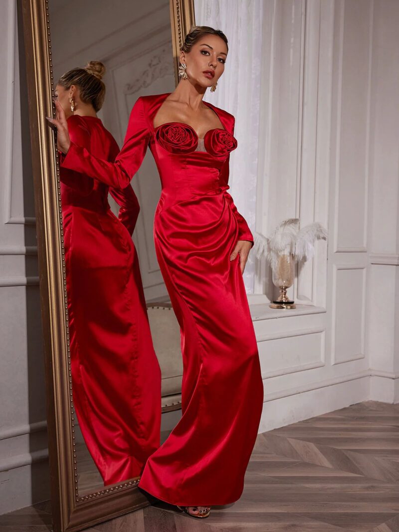 Rochie roșie din satin - imagine 4