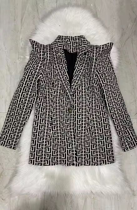 Rochie mini cu sacou cu imprimeu geometric alb-negru - imagine 3