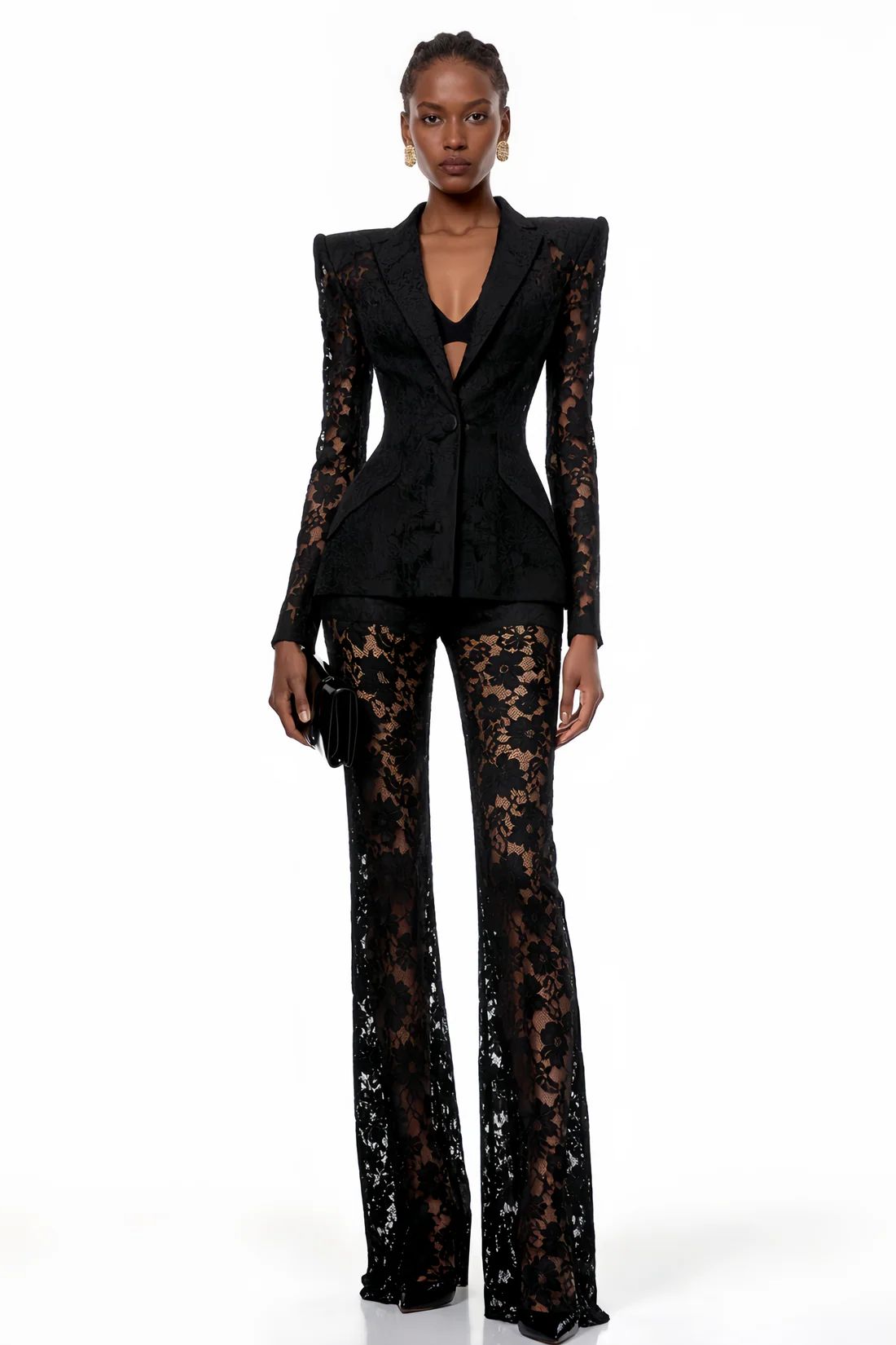 Costum elegant din dantelă neagră - imagine 2