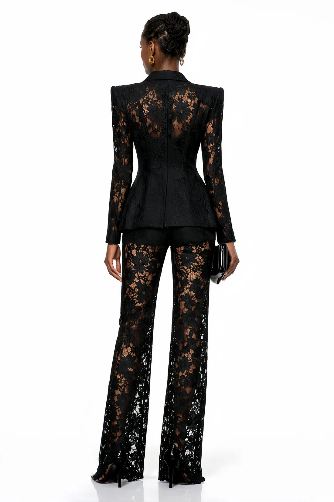Costum elegant din dantelă neagră - imagine 5