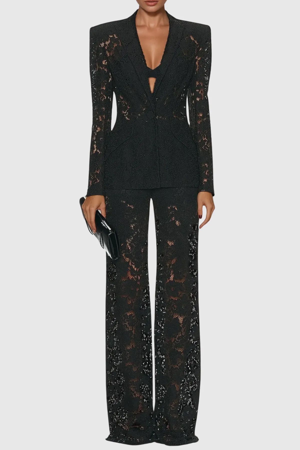 Costum elegant din dantelă neagră - imagine 3