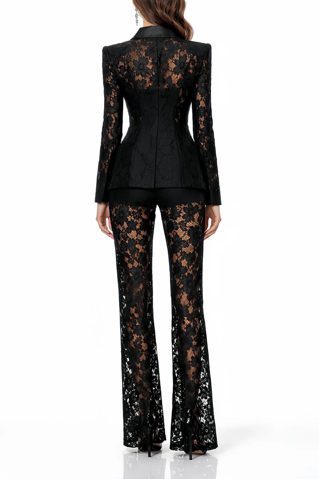 Costum elegant din dantelă neagră - imagine 4