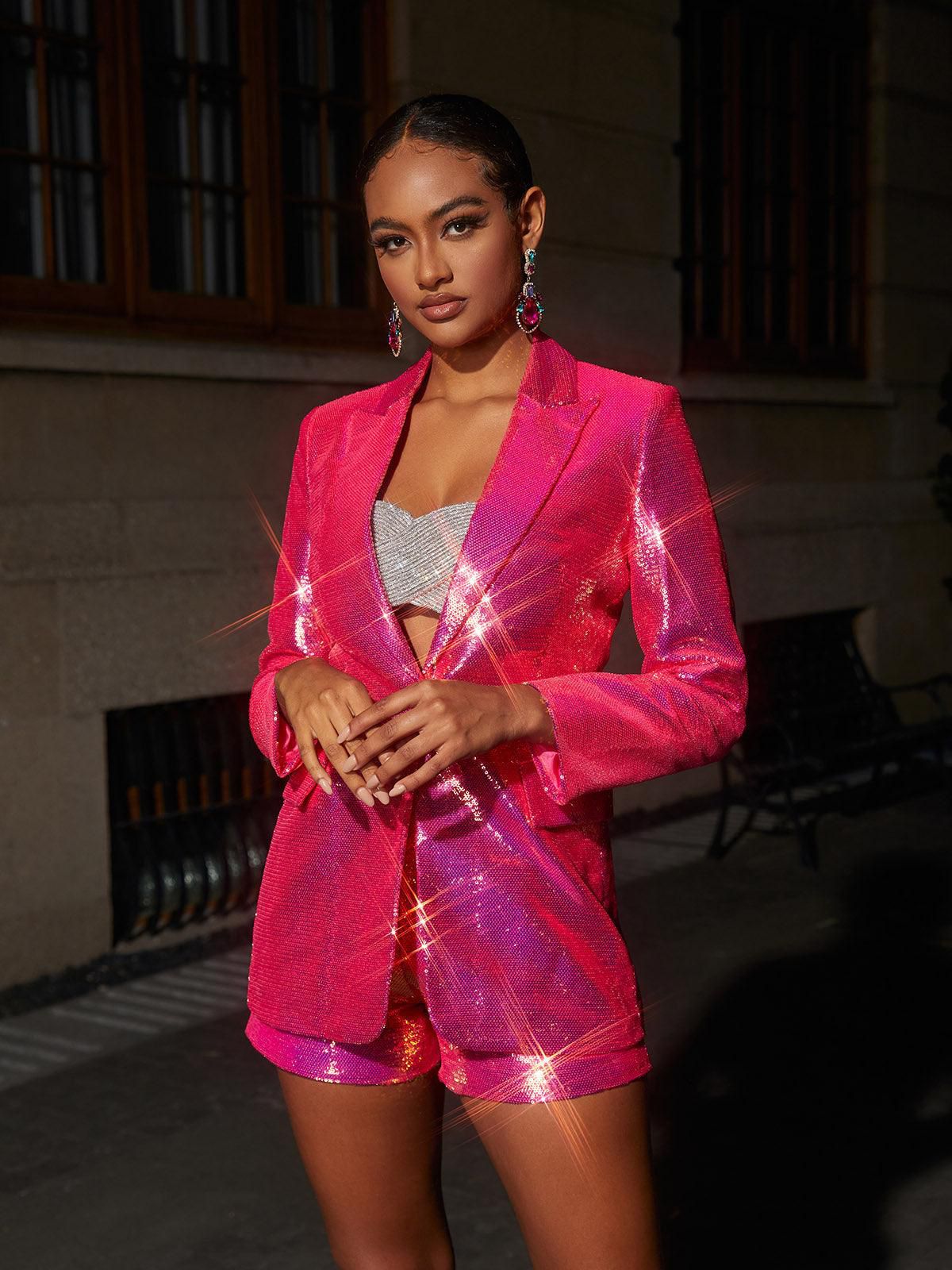 Costum glam cu paiete roz - imagine 4